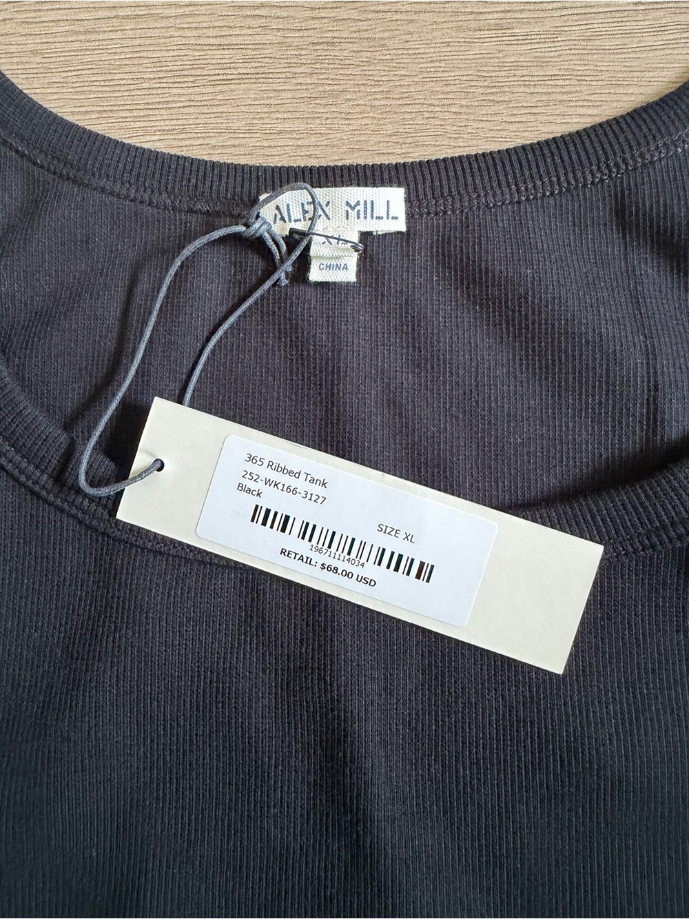 NWT ALEX MILL 365 Ribbed Tank Top Black Size XL - Picture 2 of 3